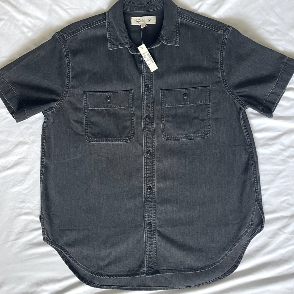 Denim Oversized Ex-Boyfriend Short-Sleeve Shirt in Lunar Wash